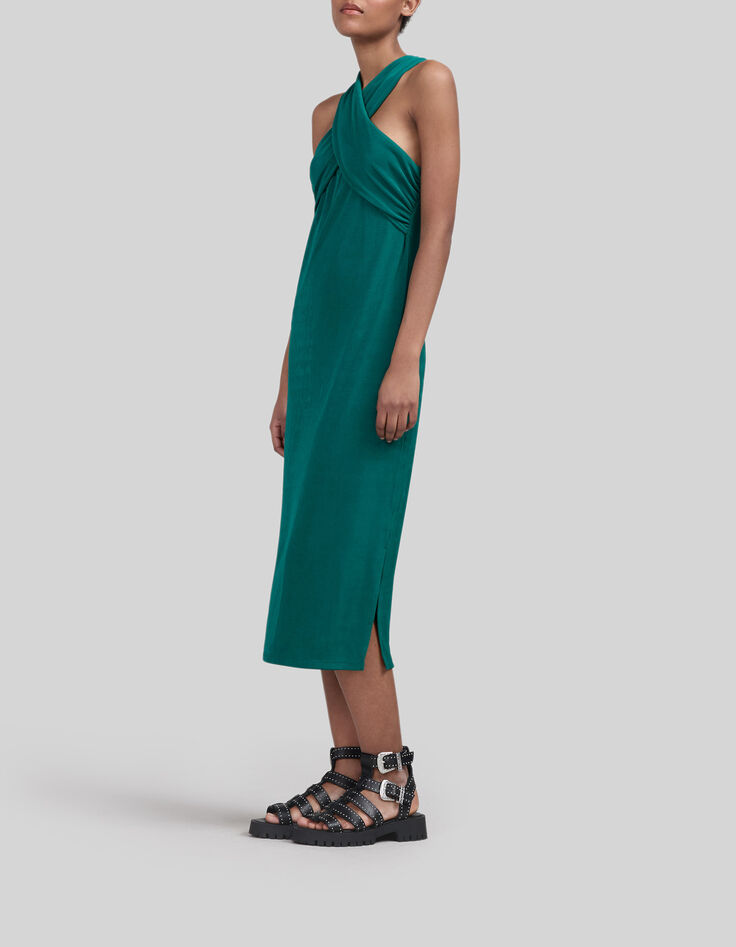 Smaragdgroene gekruiste midi-jurk Dames-2