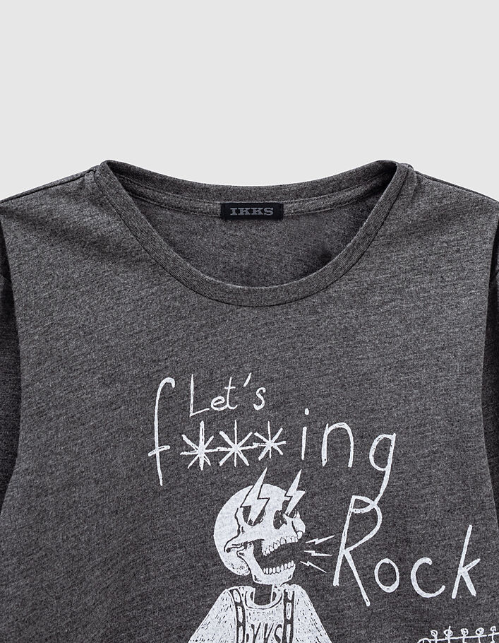 Boys' charcoal grey marl guitarist image T-shirt - IKKS