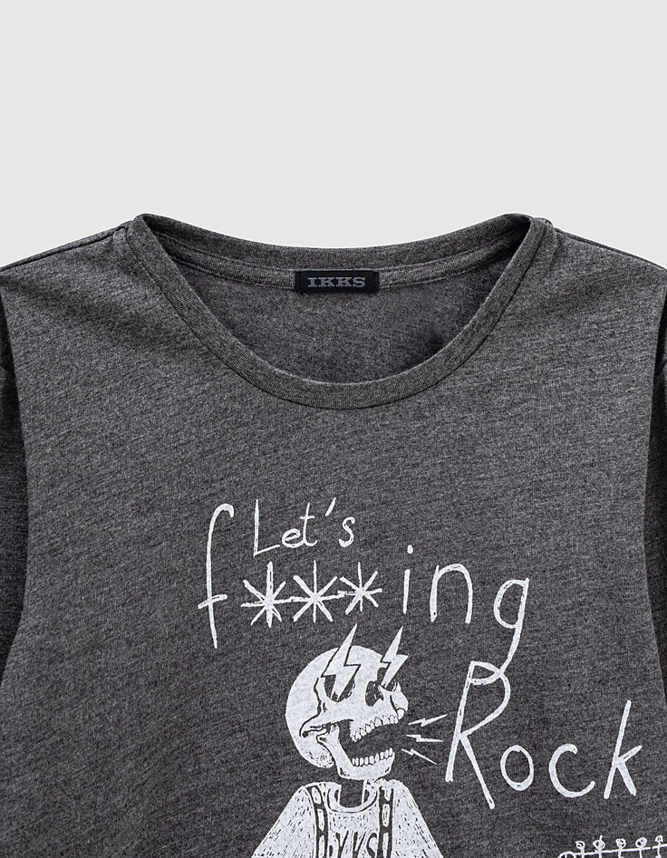 Boys' charcoal grey marl guitarist image T-shirt-3 Boys' charcoal grey marl guitarist image T-shirt-3
