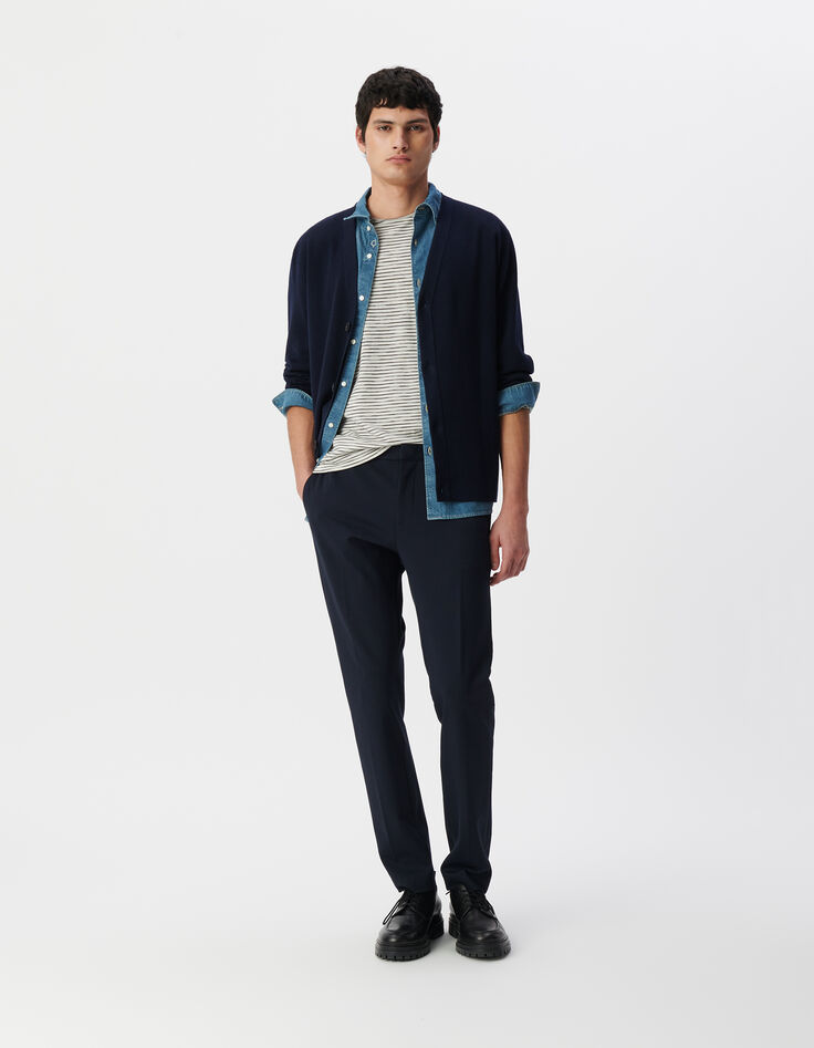 Cardigan marine en tricot encolure V Homme-1