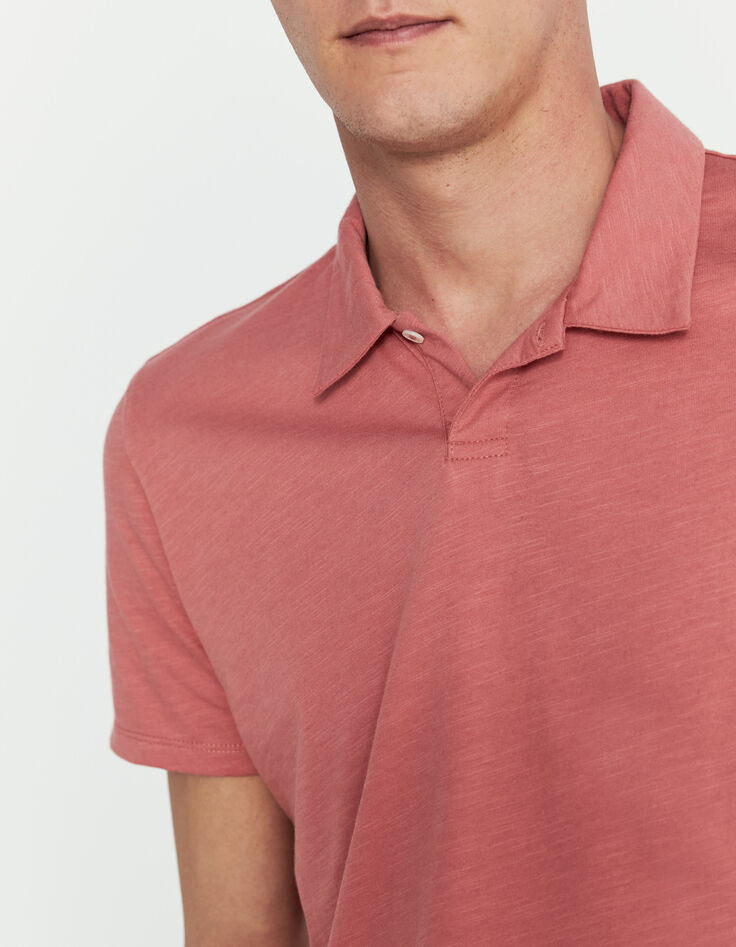 Men’s coral slub cotton polo shirt with 1 button-4