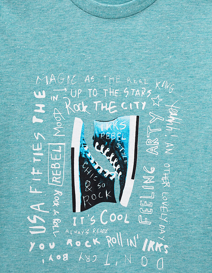 Tee-shirt turquoise clair visuel baskets coton bio garçon -2 Tee-shirt turquoise clair visuel baskets coton bio garçon -2