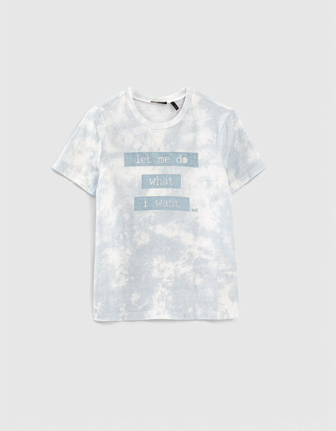 Blauw T-shirt tie and dye met tekst jongens 