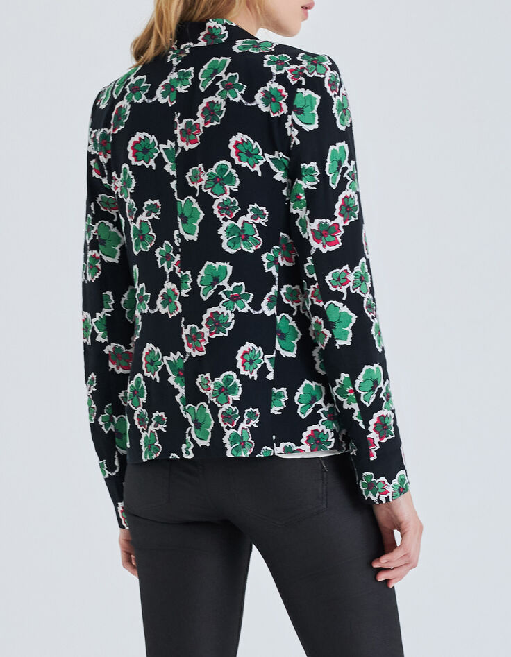 Women’s black suit jacket with green flowers print-3