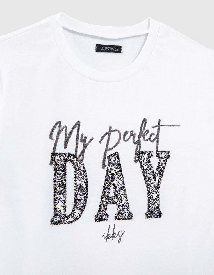 T-shirt blanc coton bio print et broderie garçon-2