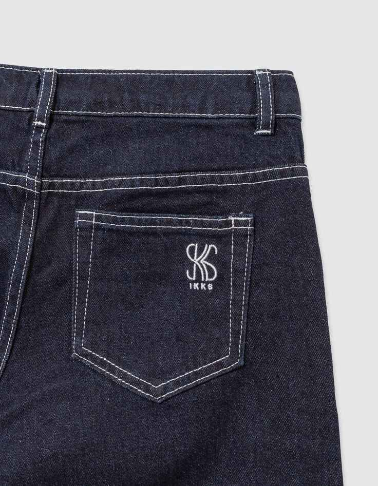 Marineblaue weite Mädchenjeans mit festem Revers-8 Marineblaue weite Mädchenjeans mit festem Revers-8