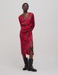 Robe midi rouge imprimé floral rock Femme-2