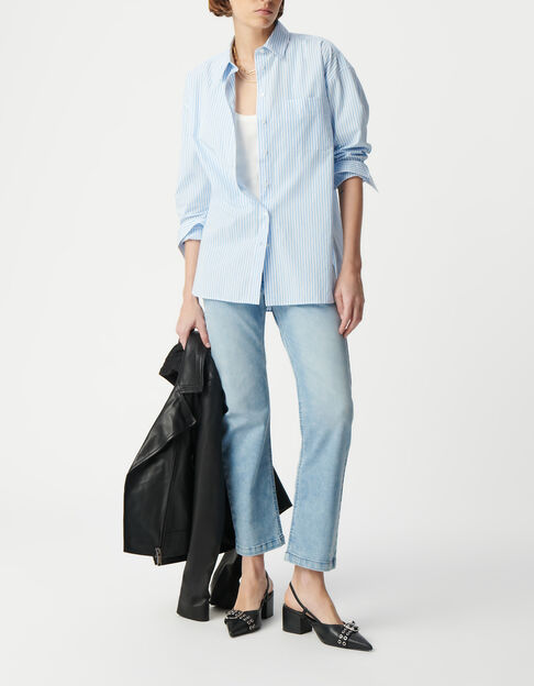 Women's blue cropped jeans with visible powerstretch buttons - IKKS