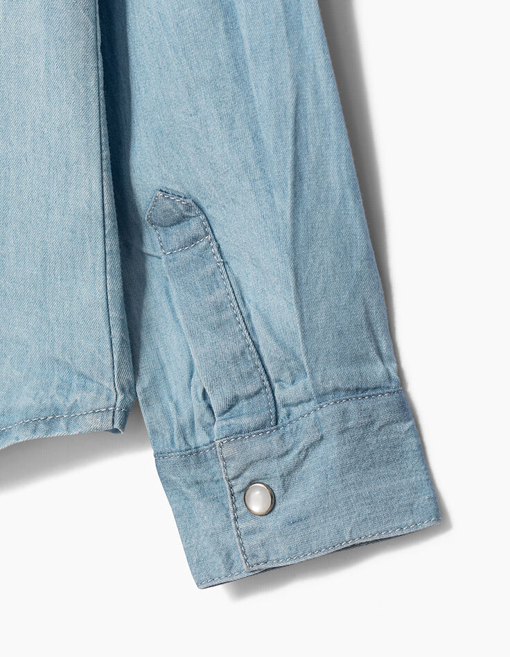 Girls’ bleached blue Tencel© and lace shirt-7 Girls’ bleached blue Tencel© and lace shirt-7