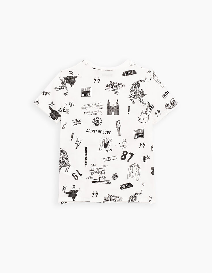 Tee-shirt blanc cassé à dessins musique et tigres garçon -4
