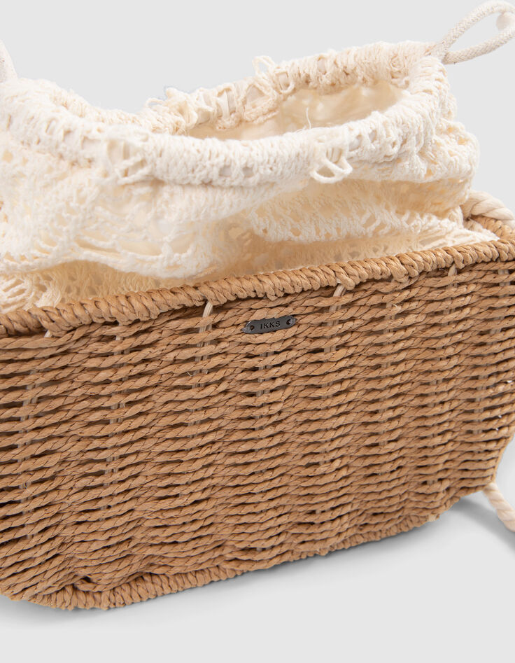 Beige handtas raffia-effect en kant meisjes-6