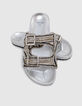 Mules silver cuir m&eacute;tallis&eacute; broderies perles Femme-6