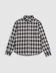 Chemise noire maille à carreaux capuche amovible garçon-3