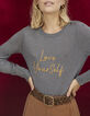 Pull gris chiné moyen tricot lurex à message brodé I.Code-1