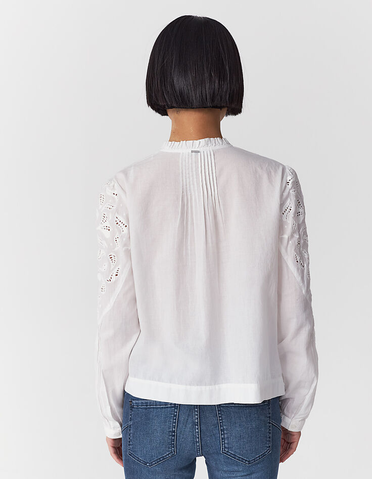 Ecru blouse acid wash behandeling borduursels dames-3
