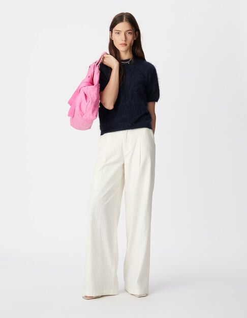 Pantalon de tailleur large blanc motif rayures Femme - IKKS