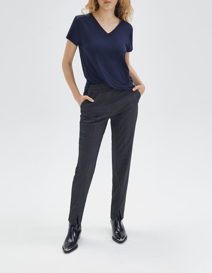 Women’s navy T-shirt with navy striped ribbing-7