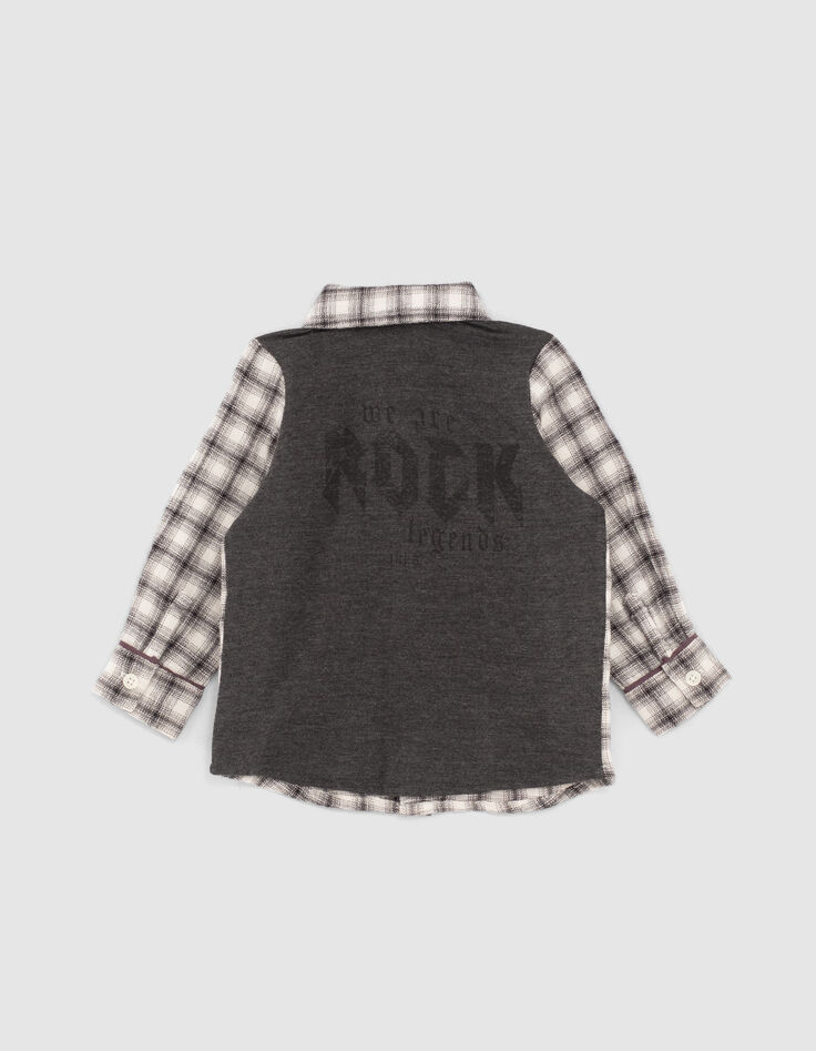 Baby boys’ grey mixed-fabric checked shirt-3 Baby boys’ grey mixed-fabric checked shirt-3
