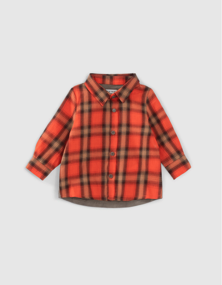 Camisa naranja de cuadros espalda punto print bebé niño-1