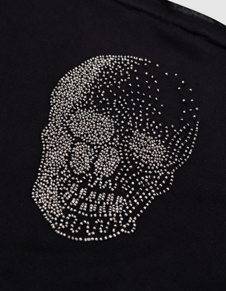 Camiseta negra con bordado de calavera en la espalda-8