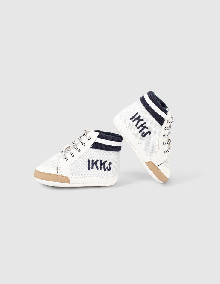 Baby boys' navy striped off-white mesh trainers-5
