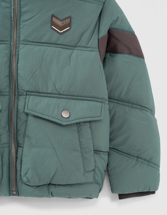 Boys' stone green fur-lined hooded padded jacket - IKKS