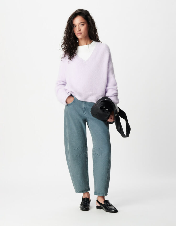 Lilac oversized V-neck sweater Woman-4