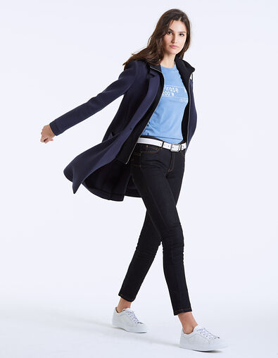 Manteau mi-long néoprène à capuche amovible femme - IKKS