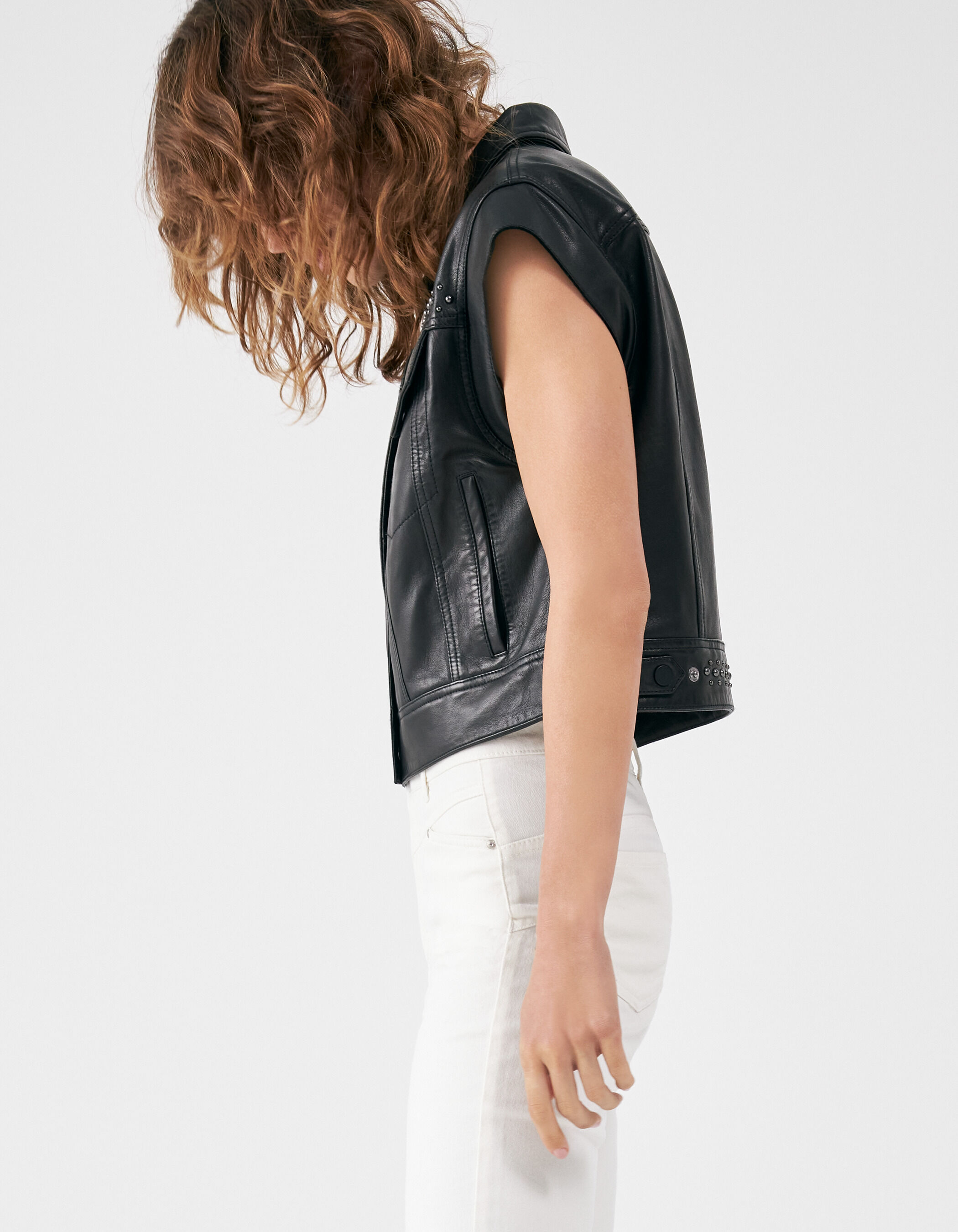 Veste en cuir deals sans manche femme