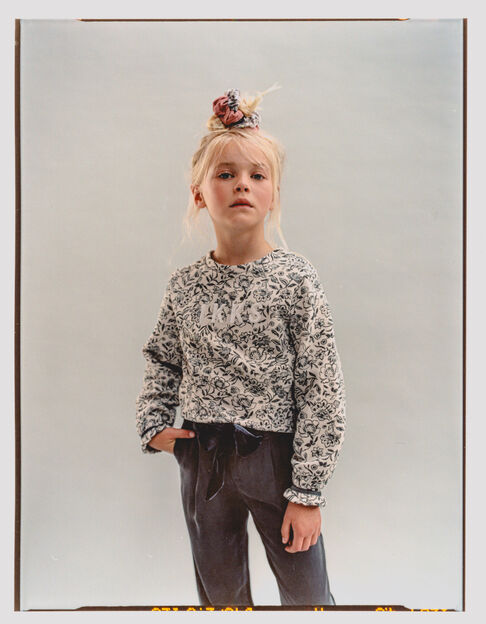 Beige sweater biokatoen bloemenprint meisjes