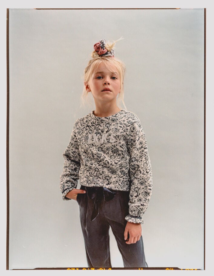 Girls’ beige flower print organic cotton sweatshirt-1