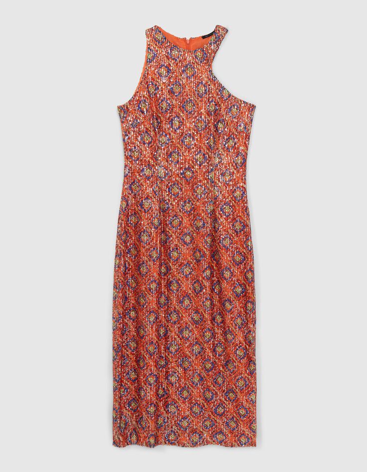 Dames midi-jurk met paillettenprint en arabesk print-6