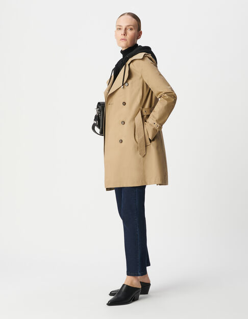 Trench à capuche et parementure amovibles femme