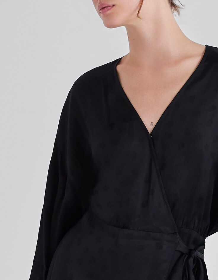 Robe portefeuille noire jacquard motifs rock Femme-4