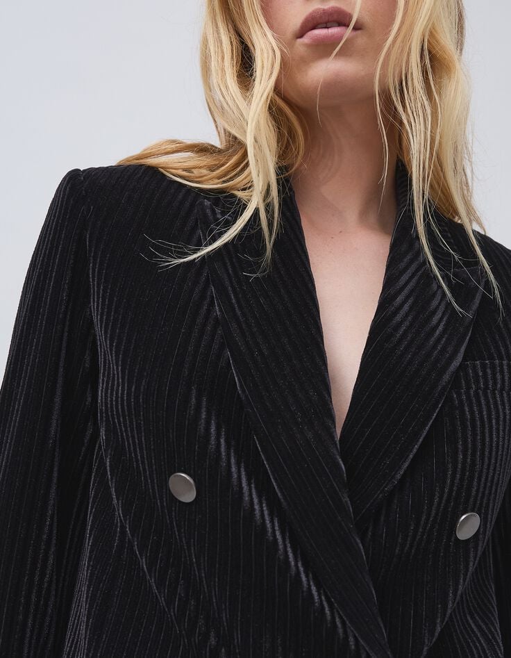 Schwarze Cord-Anzugjacke f&uuml;r Damen-5
