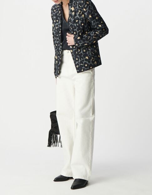 Americana azul marino con estampado animal para mujer - IKKS