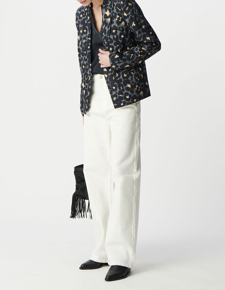 Americana azul marino con estampado animal para mujer-1