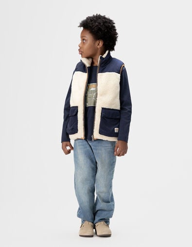 Omkeerbare pufferjas zonder mouwen ecru en marine jongens - IKKS