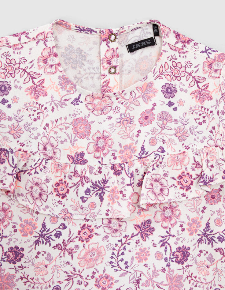 Girls' off-white blouse with violet flower print-2