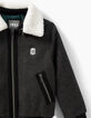 Boys’ anthracite grey marl Sherpa collar jacket-6