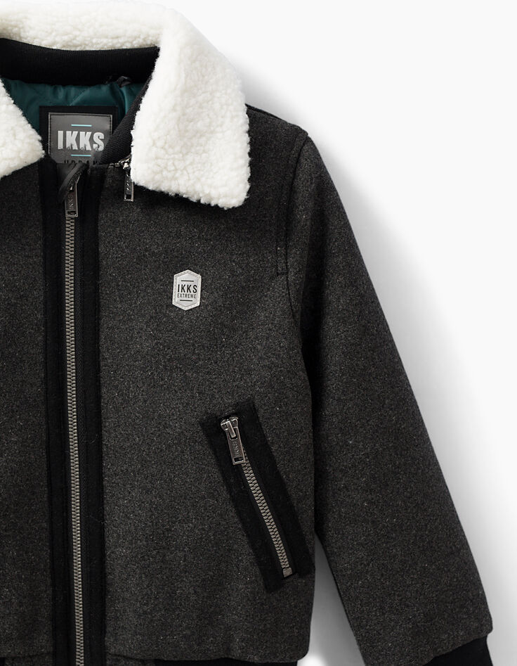 Boys’ anthracite grey marl Sherpa collar jacket-6