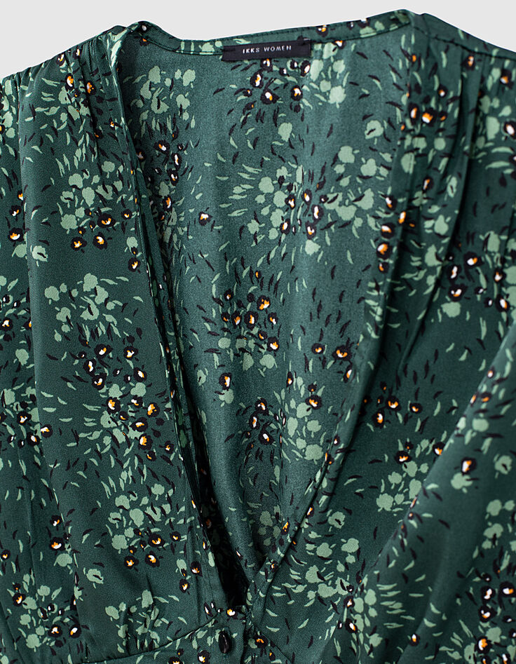 Blouse manches longues col V imprimé floral bleu femme-2