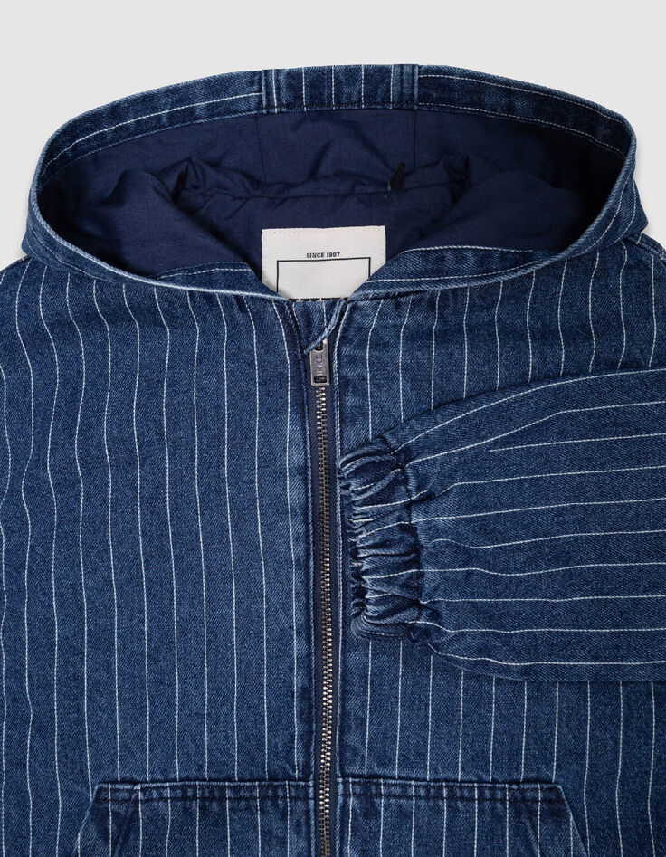Blue denim hooded jacket with tennis stripes for boy-2
