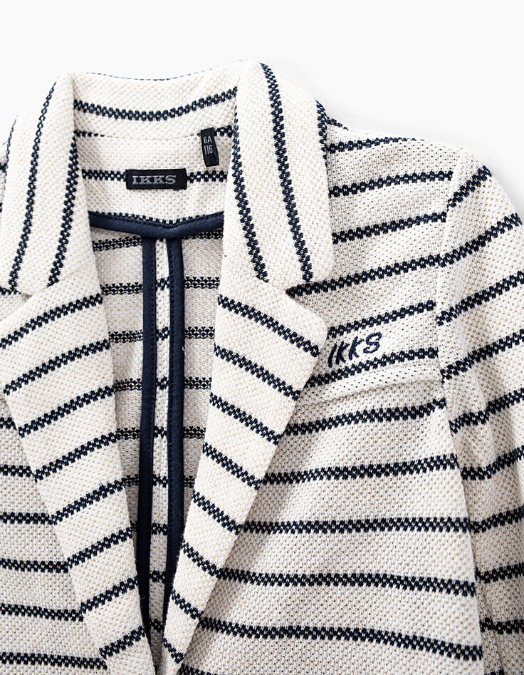 Cardigan-veste blanc cassé rayé navy en maille fille-3