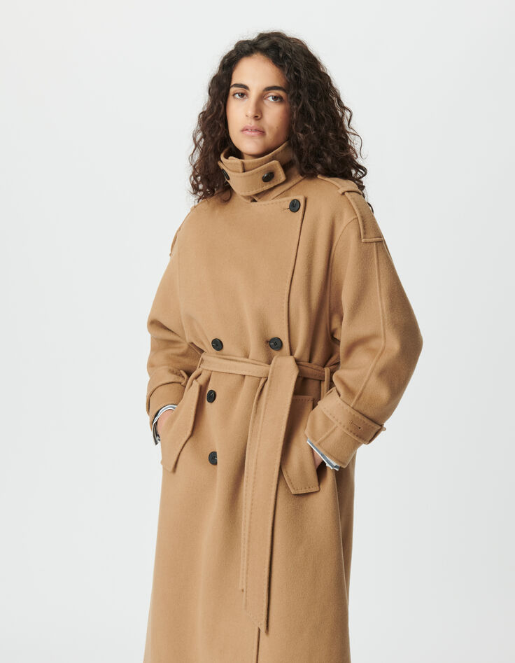 Manteau long camel lainage esprit trench Femme-4 Manteau long camel lainage esprit trench Femme-4