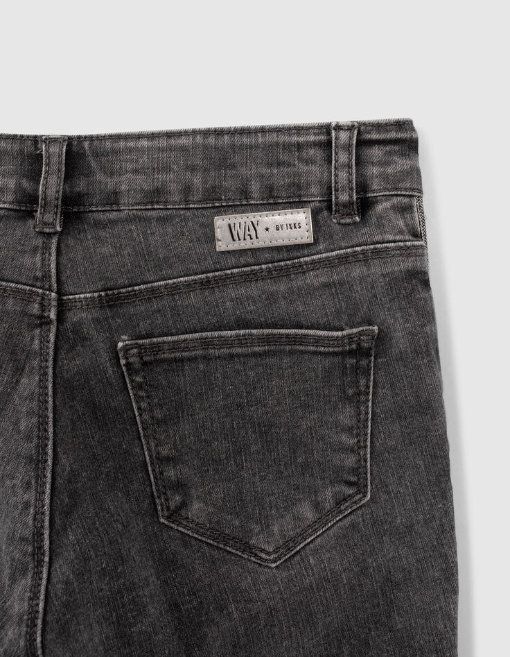 Girls’ grey high-waist slim jeans with side bands-6