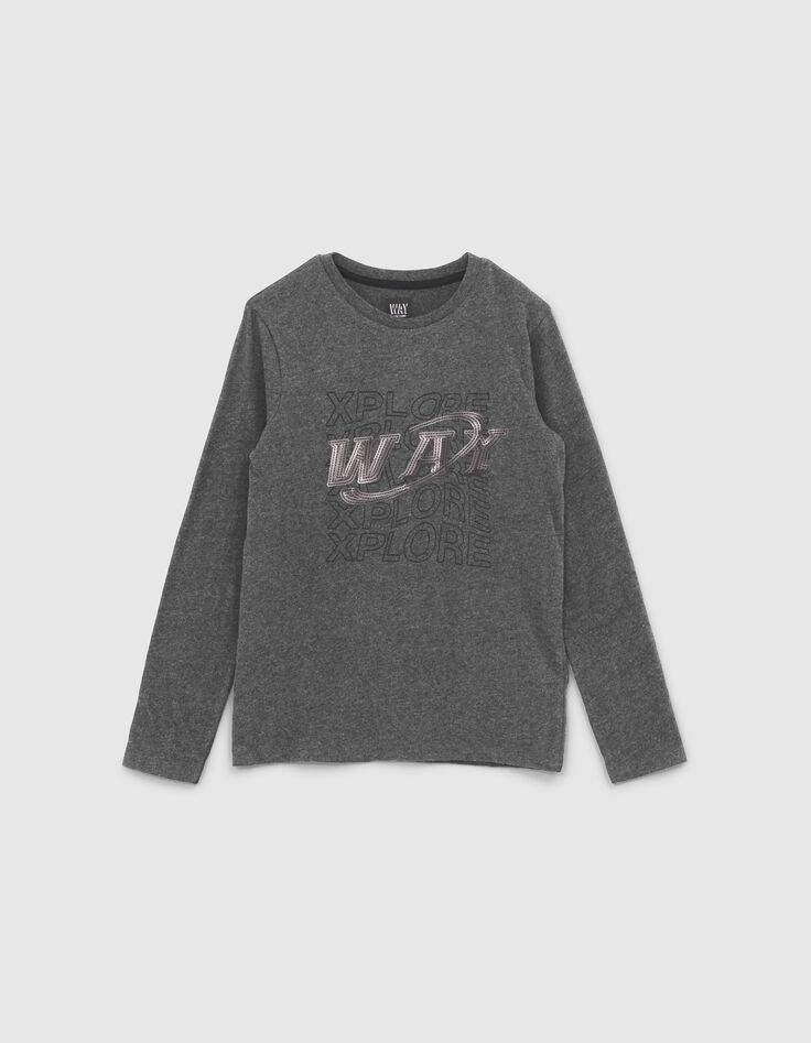 Anthrazitgraues Jungenshirt mit Paillettenlogo-1
