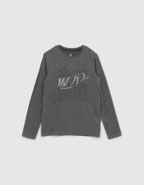 Boys’ charcoal sequin logo organic cotton T-shirt