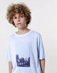 T-shirt bleu coton bio flocage ondes marines garçon-1