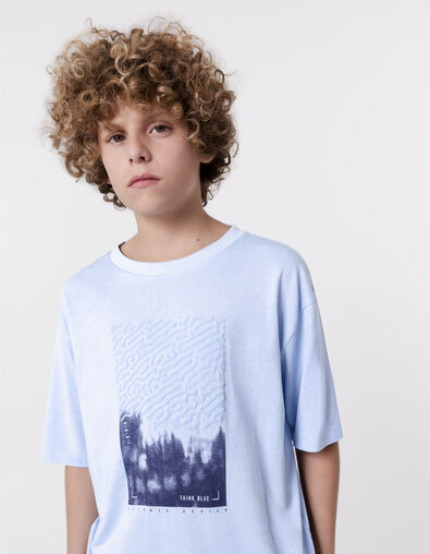 T-shirt bleu coton bio flocage ondes marines garçon - IKKS